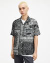 Allsaints Tijuana Bandana Print Short Sleeve Cotton Button-up Shirt In Jet Black