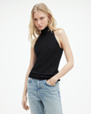 Allsaints Connie Merino Wool Roll Neck Top In Black
