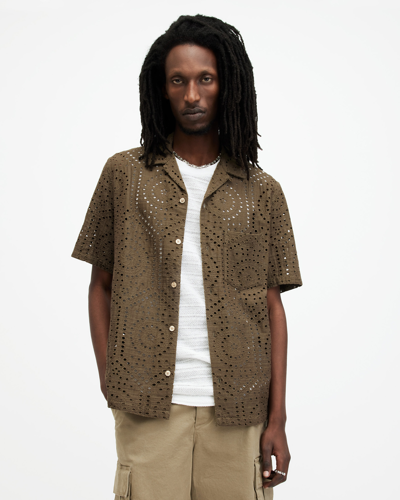 Allsaints Pueblo Broderie Relaxed Fit Shirt In Ash Khaki Green