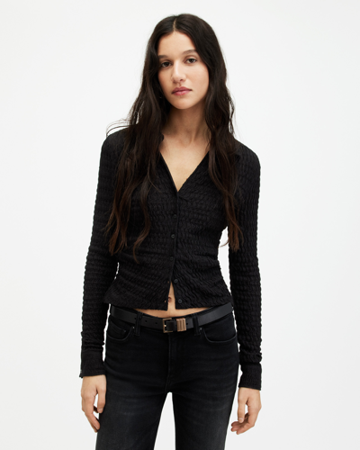 Allsaints Connie Slim Fit Open Neck Shirt In Black