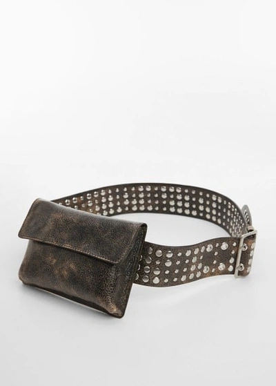 Mango Studded Leather Money Belt Charcoal In Gray