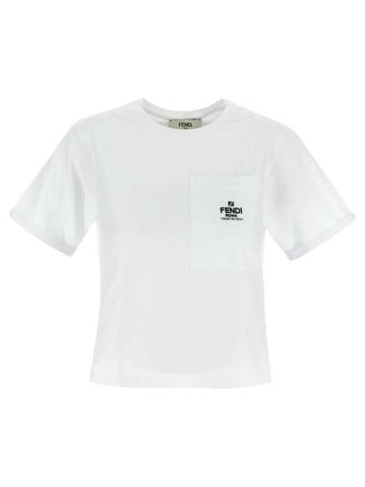 Fendi Logo Cotton T-shirt In Blanc
