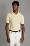 Reiss Duchie - Buttermilk Yellow Merino Wool Open Collar Polo Shirt, Xs