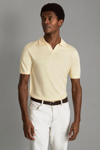 Reiss Buttermilk Yellow Merino Wool Open Collar Polo Shirt