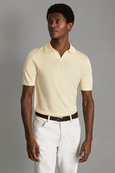 Reiss Duchie - Buttermilk Yellow Merino Wool Open Collar Polo Shirt, Xl