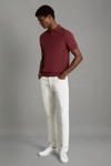 Reiss Brick Red Merino Wool Open Collar Polo Shirt