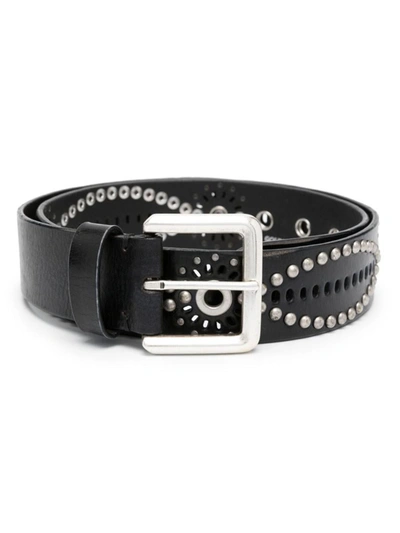 Golden Goose Belt Titan Washed Leather Eyelets And Studs Accessories In 90100 Black