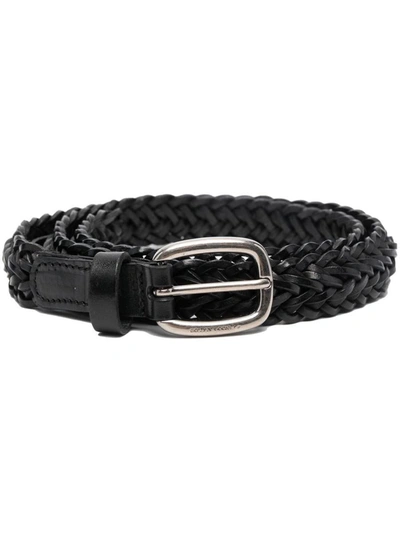 Golden Goose Belt Houston Thin Woven Washed Leather Accessories In 90100 Black