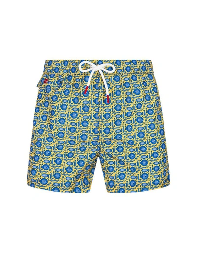 Kiton Yellow Swim Shorts With Fish Pattern