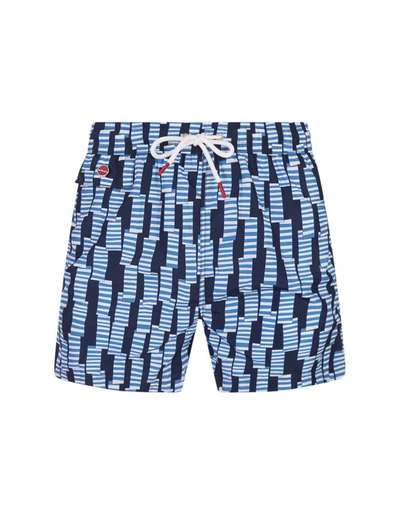 Kiton Swim Shorts With Light Blue Windsock Pattern