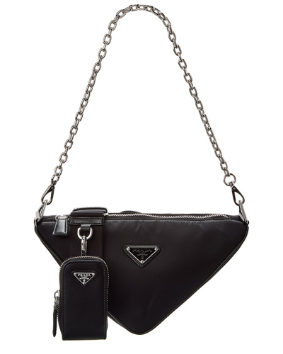 Prada Triangle Leather Shoulder Bag In Black
