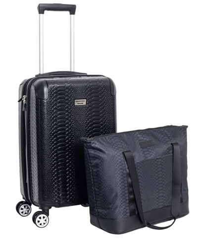 Geoffrey Beene Embossed Snakeskin 2pc Expandable Luggage Set In Black