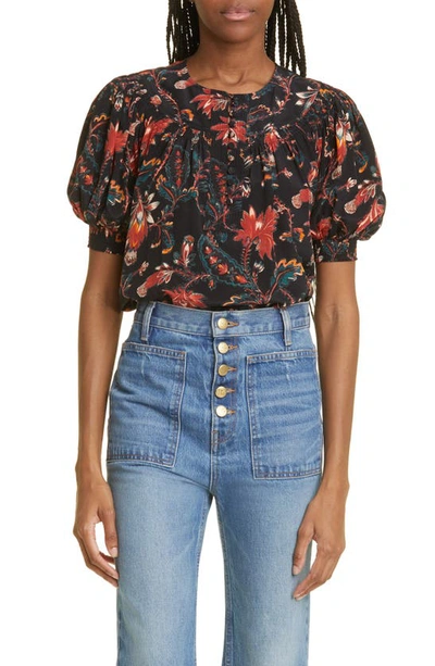 ULLA JOHNSON DINA PUFF SLEEVE SILK TOP