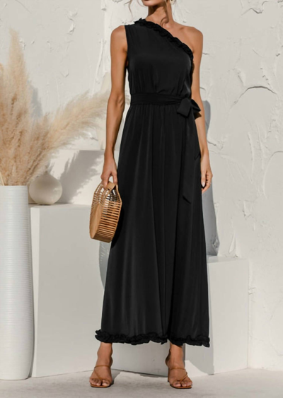 Anna-kaci Date Night One Shoulder Maxi Dress In Black