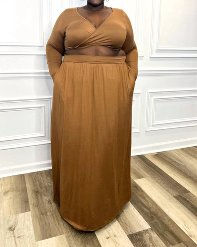 The Curve Anuli Sand Two Piece Maxi Skirt Set In Camel In Brown