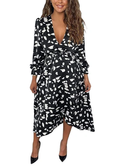 Ax Paris Womens Printed Tie Wrap Dress In Black