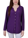 NY COLLECTION PETITES WOMENS HONEYCOMB BUTTON FRONT TUNIC TOP