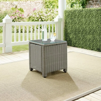 Crosley Furniture Bradenton Outdoor Wicker Tempered Glass Top Side Table In Gray