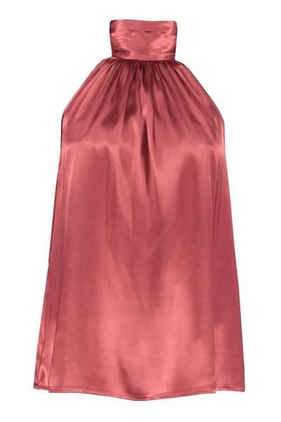 BISHOP + YOUNG ESME TIE NECK HALTER TOP IN ROSE METALLIC