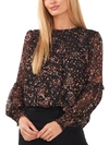 Cece Foil Dot Smocked Cuff V-neck Blouse In Black