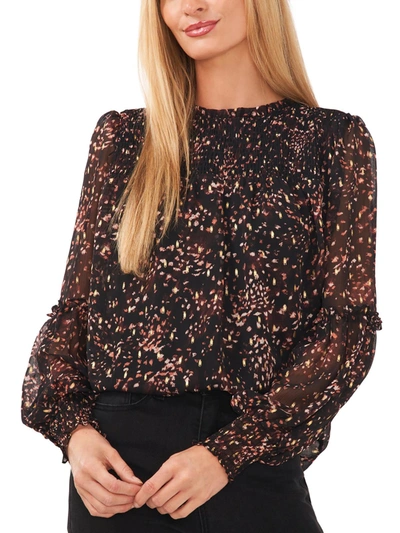 Cece Floral Charm Womens Metallic Floral Blouse In Black