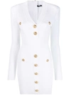 BALMAIN BUTTON-EMBELLISHED RIBBED-KNIT MINIDRESS