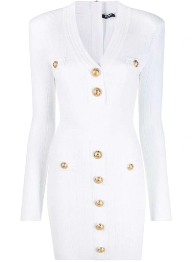 BALMAIN BALMAIN BUTTON-EMBELLISHED RIBBED-KNIT MINIDRESS