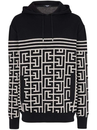 BALMAIN PB MONOGRAM KNITTED HOODIE