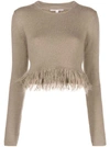 Jw Anderson Fringed-hem Cropped Jumper In Pink