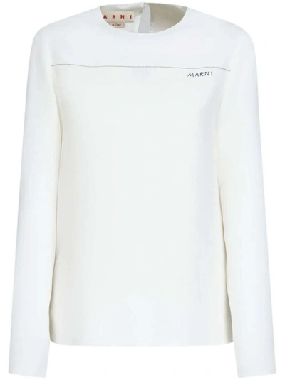 Marni Logo-print Long-sleeved Top In White