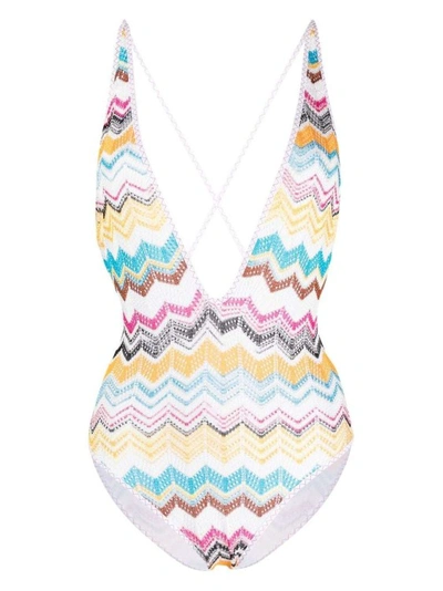 Missoni Zig-zag Knitted Swimsuit In White