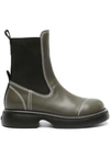 GANNI EVERYDAY OLIVE GREEN LEATHER CHELSEA BOOTS