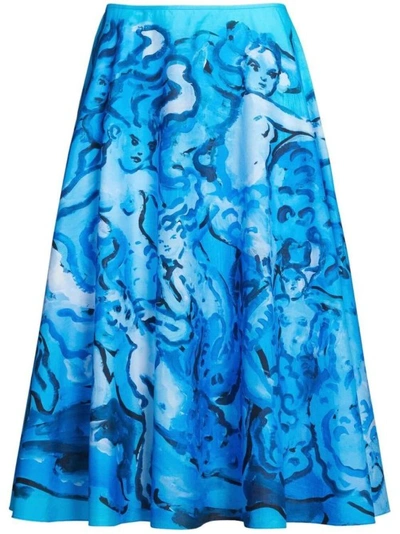 Marni Painterly-print A-line Skirt In Blue