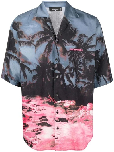 DSQUARED2 PALM TREE-PRINT SHORT-SLEEVED SHIRT