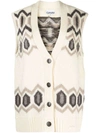 Ganni Oversized Embroidered Intarsia-knit Organic Wool Vest In Neutrals