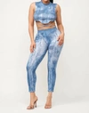 LOVE J STYLE SUBLIMATION WAIST TIE TOP AND LEGGINGS SET IN DENIM