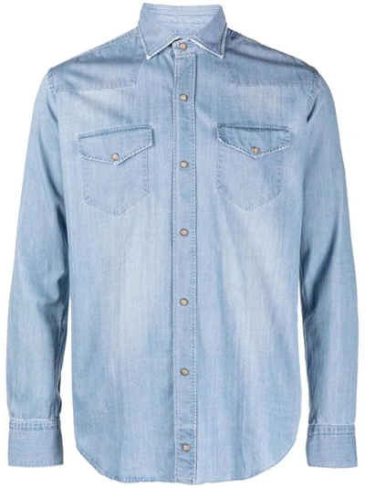 Eleventy Texas Long-sleeve Chambray Shirt In Blue