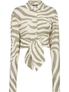 Balmain Animal-print Tie-waist Shirt In Neutrals