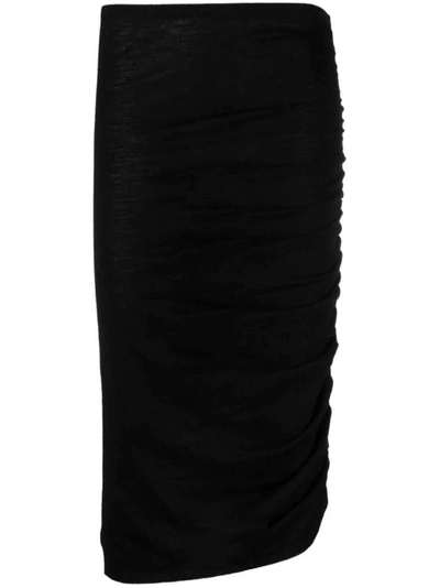 Isabel Marant Ruched Merino Wool Midi Skirt In Black