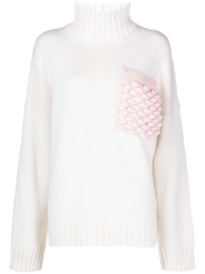 JW ANDERSON ROLL-NECK WHITE/PINK RIBBED KNITWEAR JUMPER