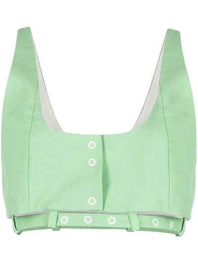 Ganni Cotton Suiting Top In Green
