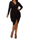 Janette Plus Wrap Style Draped Midi Dress In Black In Black