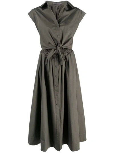 Lorena Antoniazzi Lace-up Midi Cotton Dress In Grey