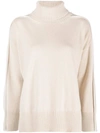 LORENA ANTONIAZZI PIPED-TRIM ROLL-NECK KNITWEAR BEIGE JUMPER