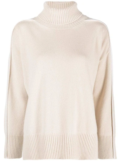Lorena Antoniazzi Contrast-trim Wool Blend Roll-neck Jumper In Neutrals
