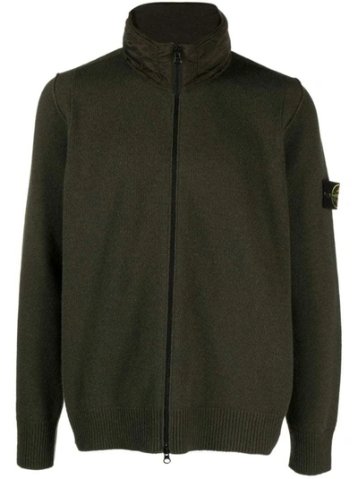 Stone Island Cardigan Mit Verdeckter Kapuze In Black