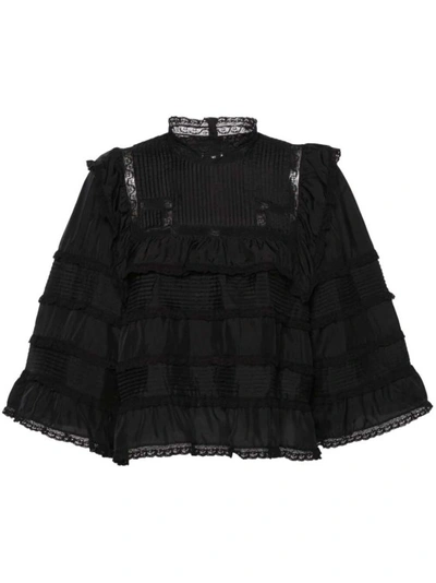 Isabel Marant Zalmara Lace-trim Silk Blouse In Black