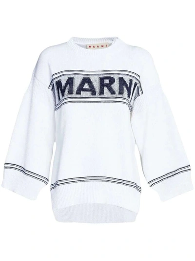 Marni Logo Intarsia-knit Sweater In White