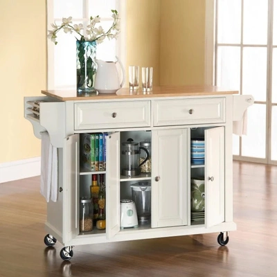 Crosley Furniture Full Size Kitchen Cart With Natural Wood Top In White