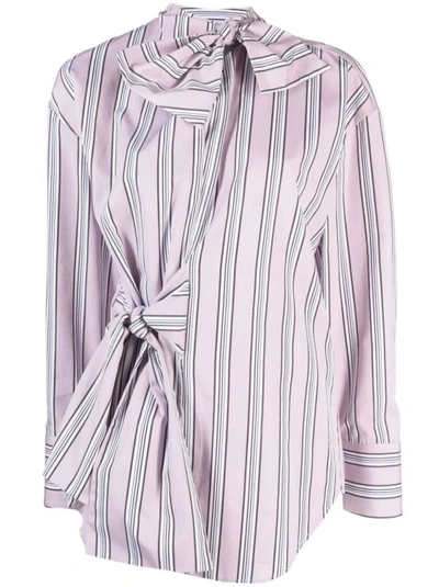 Msgm Bow-detail Striped Shirt In Purple